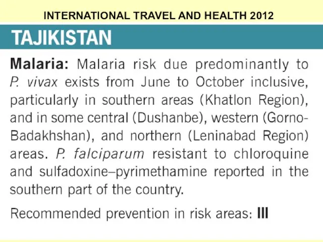 INTERNATIONAL TRAVEL AND HEALTH 2012