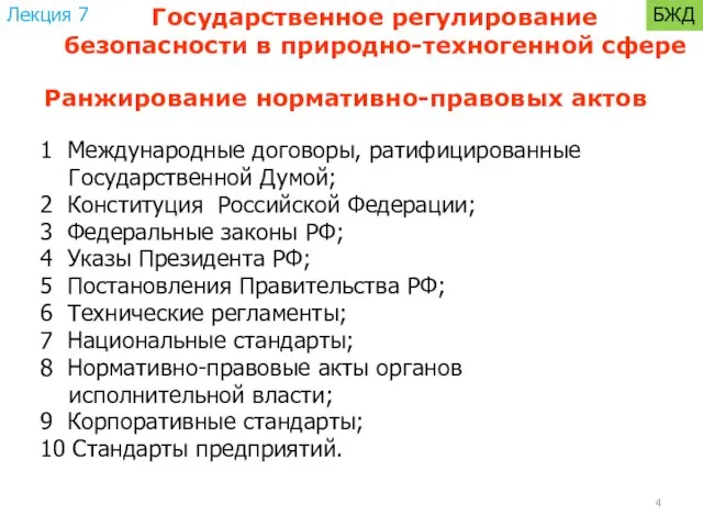 Ранжирование нормативно-правовых актов 1 Международные договоры, ратифицированные Государственной Думой; 2 Конституция