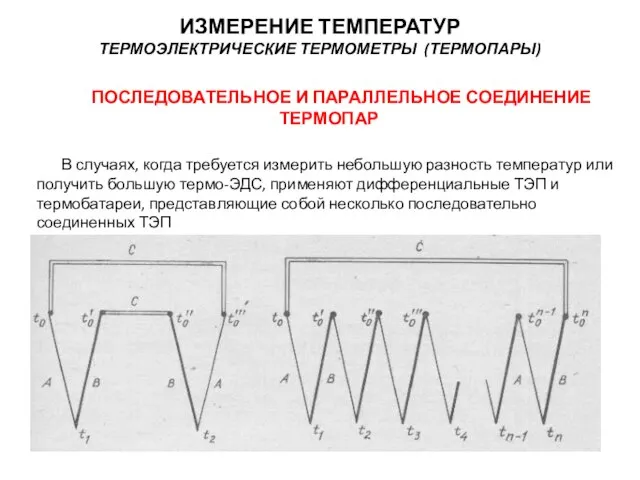 ПОСЛЕДОВАТЕЛЬНОЕ И ПАРАЛЛЕЛЬНОЕ СОЕДИНЕНИЕ ТЕРМОПАР В случаях, когда требуется измерить небольшую