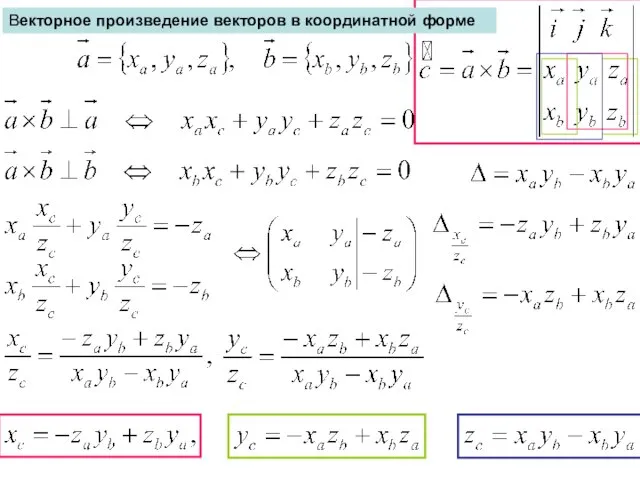 Векторное произведение векторов в координатной форме