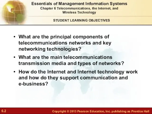 STUDENT LEARNING OBJECTIVES Essentials of Management Information Systems Chapter 6 Telecommunications,