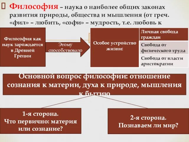 Философия – наука о наиболее общих законах развития природы, общества и