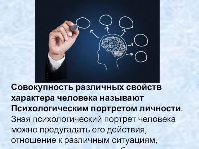 Совокупность различных свойств характера человека называют Психологическим портретом личности. Зная психологический