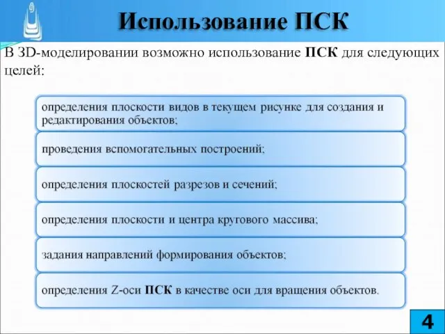 В ЗD-моделировании возможно использование ПСК для следующих целей: