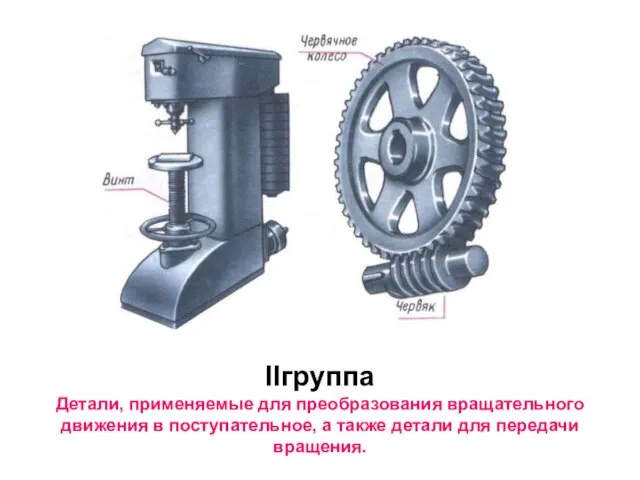 IIгруппа Детали, применяемые для преобразования вращательного движения в поступательное, а также детали для передачи вращения.