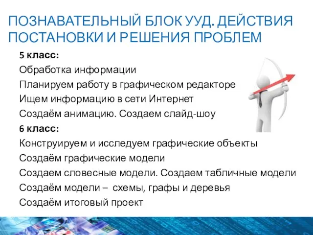 ПОЗНАВАТЕЛЬНЫЙ БЛОК УУД. ДЕЙСТВИЯ ПОСТАНОВКИ И РЕШЕНИЯ ПРОБЛЕМ 5 класс: Обработка