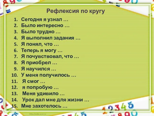 Сегодня я узнал … Было интересно … Было трудно … Я