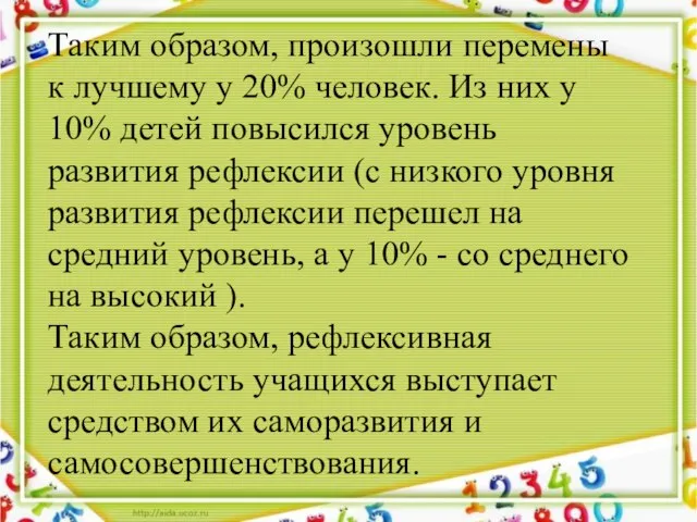 Таким образом, произошли перемены к лучшему у 20% человек. Из них