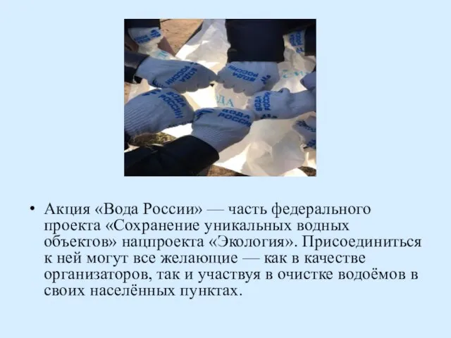 Акция «Вода России» — часть федерального проекта «Сохранение уникальных водных объектов»