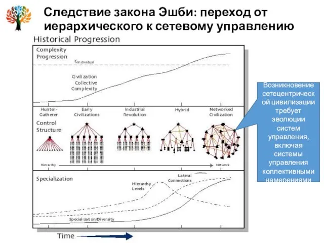 Следствие закона Эшби: переход от иерархического к сетевому управлению Возникновение сетецентрической