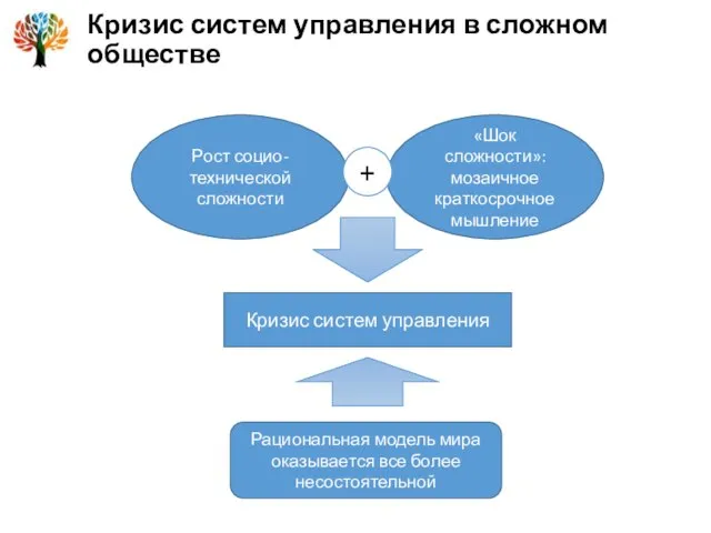 Рост социо-технической сложности «Шок сложности»: мозаичное краткосрочное мышление + Кризис систем