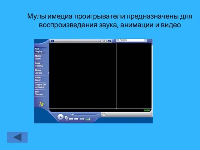 Мультимедиа проигрыватели предназначены для воспроизведения звука, анимации и видео