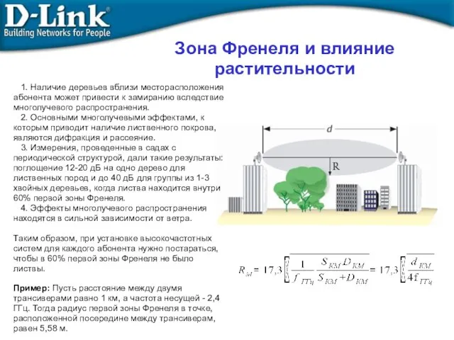 Зона Френеля и влияние растительности 1. Наличие деревьев вблизи месторасположения абонента