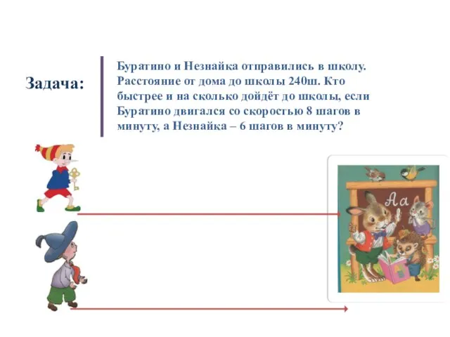 Движение в одном направлении Задача: Буратино и Незнайка отправились в школу.