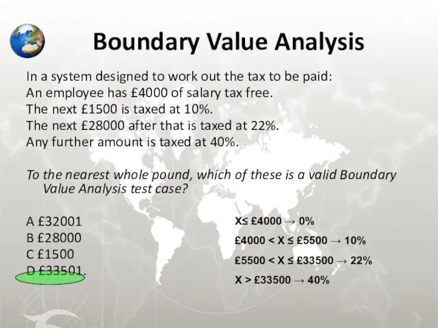 Boundary Value Analysis In a system designed to work out the