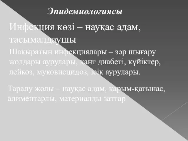 Эпидемиологиясы Инфекция көзі – науқас адам, тасымалдаушы Шақыратын инфекциялары – зәр