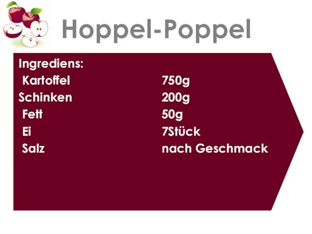 Hoppel-Poppel Ingrediens: Kartoffel Schinken Fett Ei Salz 750g 200g 50g 7Stück nach Geschmack