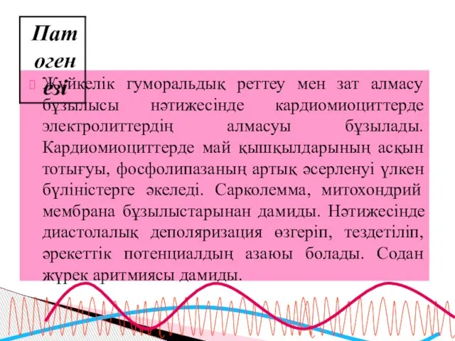 Жүйкелік гуморальдық реттеу мен зат алмасу бұзылысы нәтижесінде кардиомиоциттерде электролиттердің алмасуы