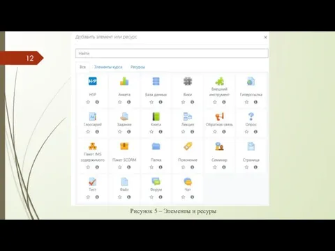 Рисунок 5 – Элементы и ресуры