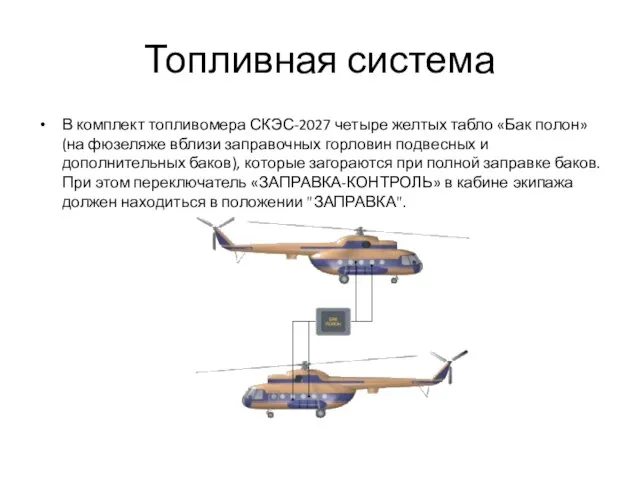 Топливная система В комплект топливомера СКЭС-2027 четыре желтых табло «Бак полон»