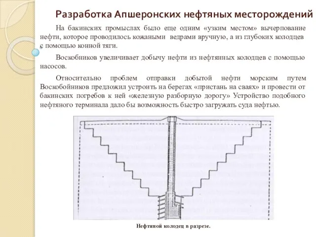 Разработка Апшеронских нефтяных месторождений На бакинских промыслах было еще одним «узким