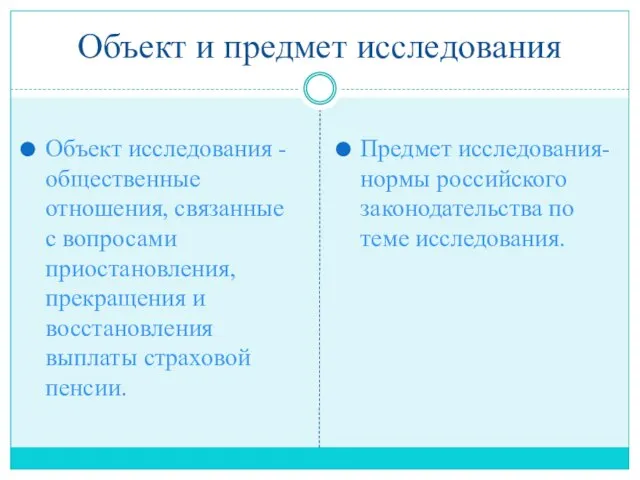 Объект и предмет исследования Объект исследования - общественные отношения, связанные с