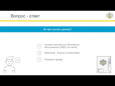 Вопрос - ответ Из чего состоит договор? Условия комплексного банковского обслуживания