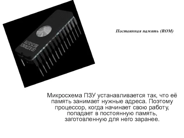 Микросхема ПЗУ устанавливается так, что её память занимает нужные адреса. Поэтому