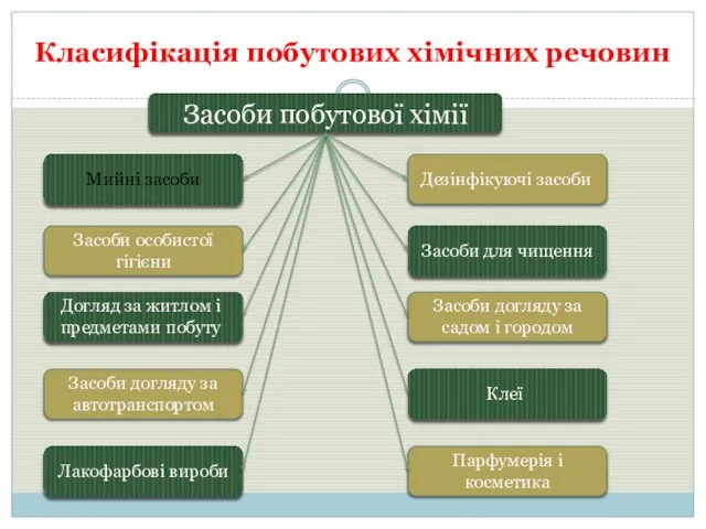 Класифікація побутових хімічних речовин Засоби побутової хімії Мийні засоби Дезінфікуючі засоби