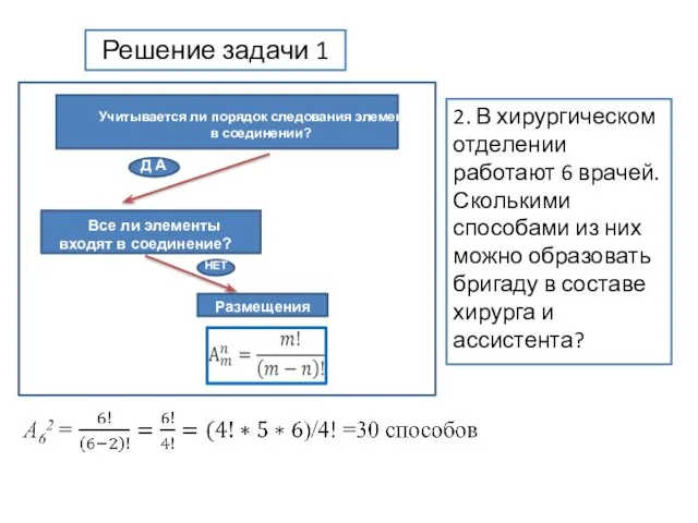 Решение задачи 1 2. В хирургическом отделении работают 6 врачей. Сколькими