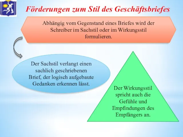 Abhängig vom Gegenstand eines Briefes wird der Schreiber im Sachstil oder