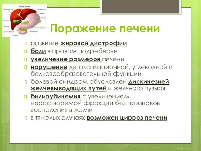 Поражение печени развитие жировой дистрофии боли в правом подреберье увеличение размеров