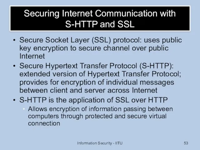 Securing Internet Communication with S-HTTP and SSL Secure Socket Layer (SSL)