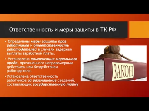 Ответственность и меры защиты в ТК РФ Определены меры защиты прав