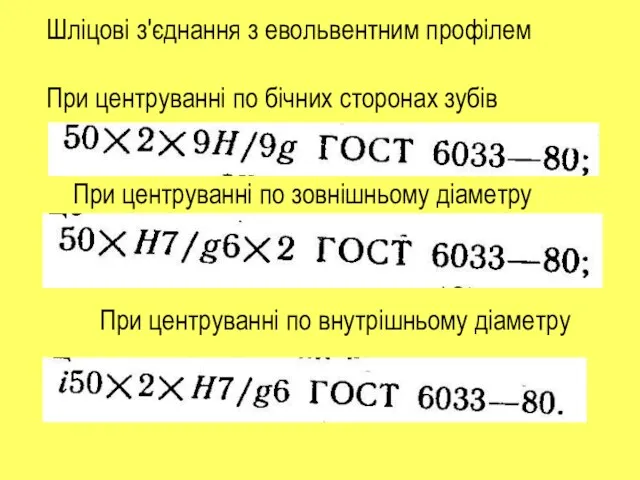 Шліцові з'єднання з евольвентним профілем При центруванні по бічних сторонах зубів