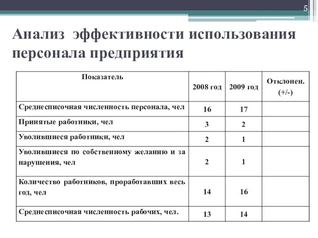 Анализ эффективности использования персонала предприятия