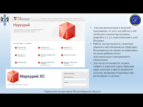 Управление ветеринарии Новосибирской области Система реализована в виде веб-приложения, то есть