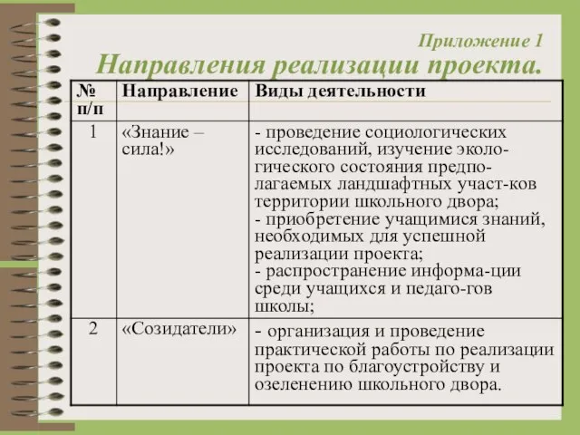 Приложение 1 Направления реализации проекта.