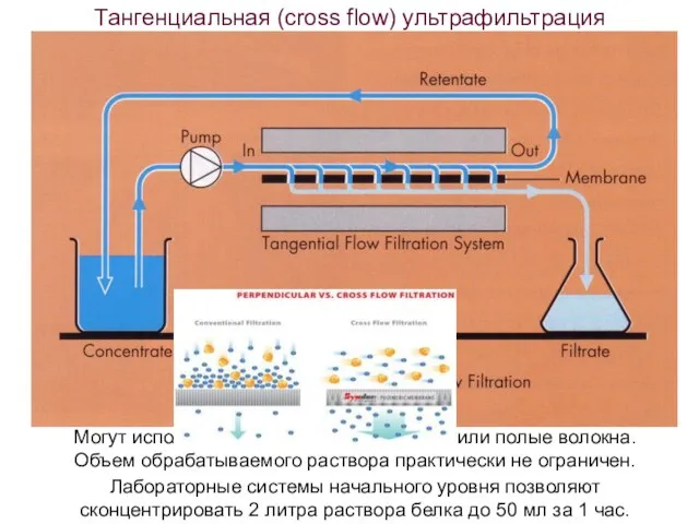 Тангенциальная (cross flow) ультрафильтрация Лабораторные системы начального уровня позволяют сконцентрировать 2