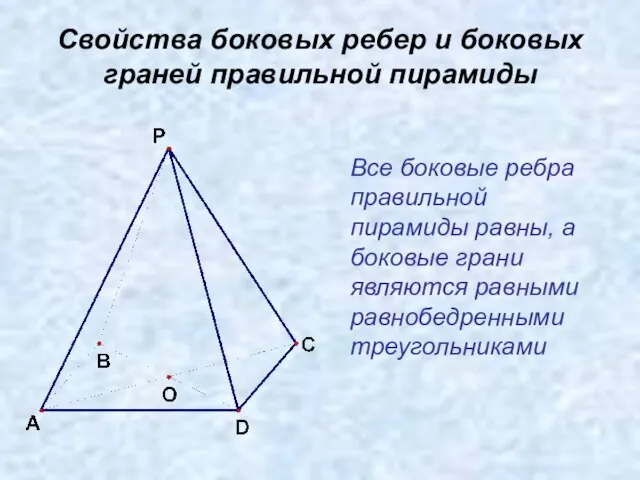 Свойства боковых ребер и боковых граней правильной пирамиды Все боковые ребра