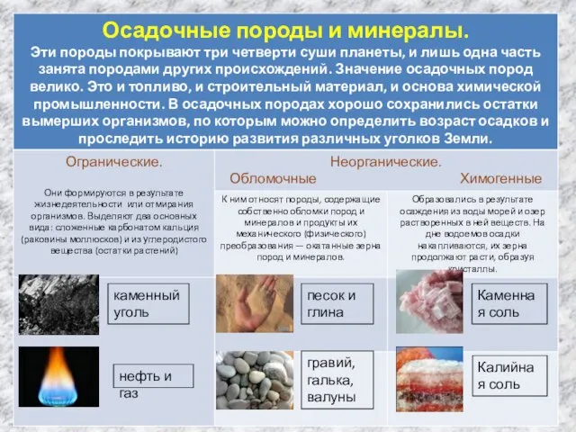 каменный уголь нефть и газ песок и глина гравий, галька, валуны Каменная соль Калийная соль