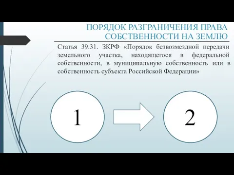 Статья 39.31. ЗКРФ «Порядок безвозмездной передачи земельного участка, находящегося в федеральной