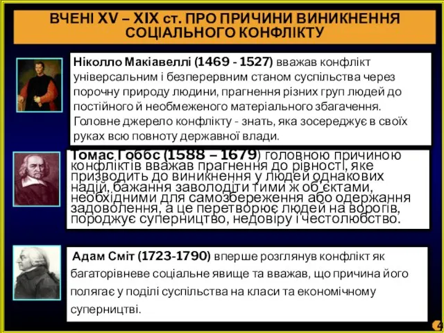 ВЧЕНІ XV – XIX ст. ПРО ПРИЧИНИ ВИНИКНЕННЯ СОЦІАЛЬНОГО КОНФЛІКТУ Томас