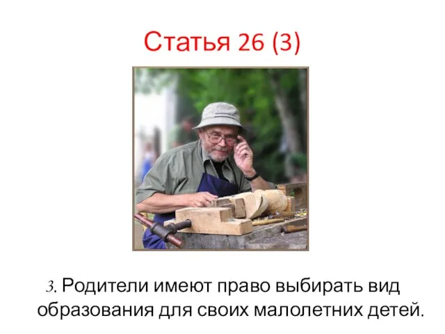 Статья 26 (3) 3. Родители имеют право выбирать вид образования для своих малолетних детей.