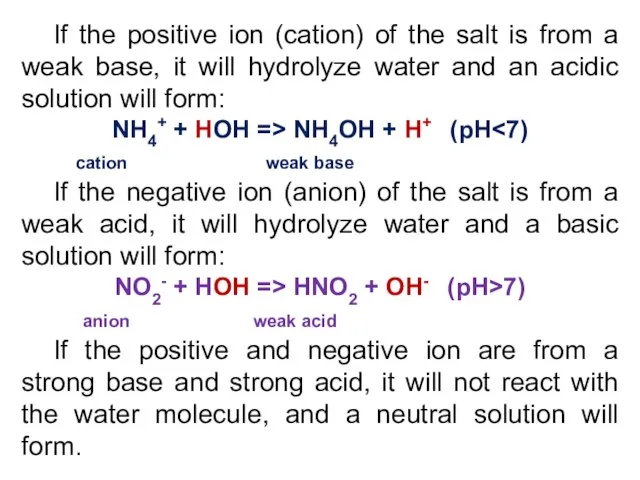 If the positive ion (cation) of the salt is from a
