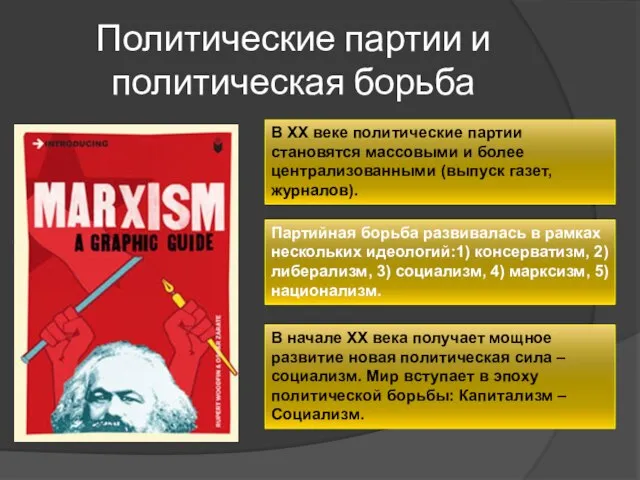 Политические партии и политическая борьба В ХХ веке политические партии становятся