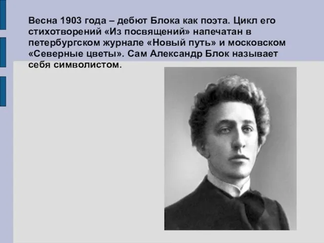 Весна 1903 года – дебют Блока как поэта. Цикл его стихотворений