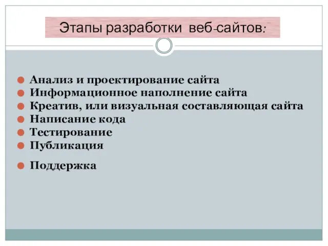 Анализ и проектирование сайта Информационное наполнение сайта Креатив, или визуальная составляющая