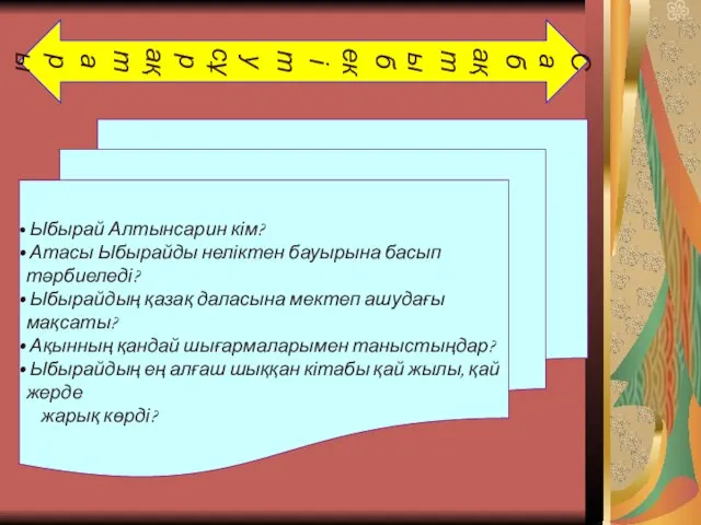 Сабақты бекіту сұрақтары Сабақты бекіту сұрақтары Ыбырай Алтынсарин кім? Атасы Ыбырайды