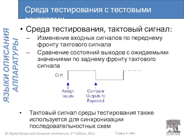 Среда тестирования, тактовый сигнал: Изменение входных сигналов по переднему фронту тактового